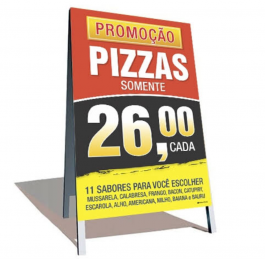 Cavalete Promocional Dupla Face 100x60cm Sarrafo de Madeira 5cm Lona 440g com Impressão Digital 90x60cm 4x4  Fixação com Grampos - Dobradiças 