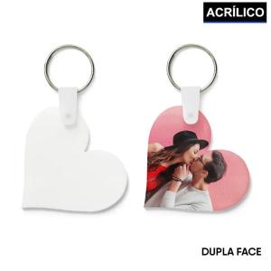 Chaveiro Acrílico Branco - Coração  5x5cm  COLORIDO- SUBLIMAÇÃO  